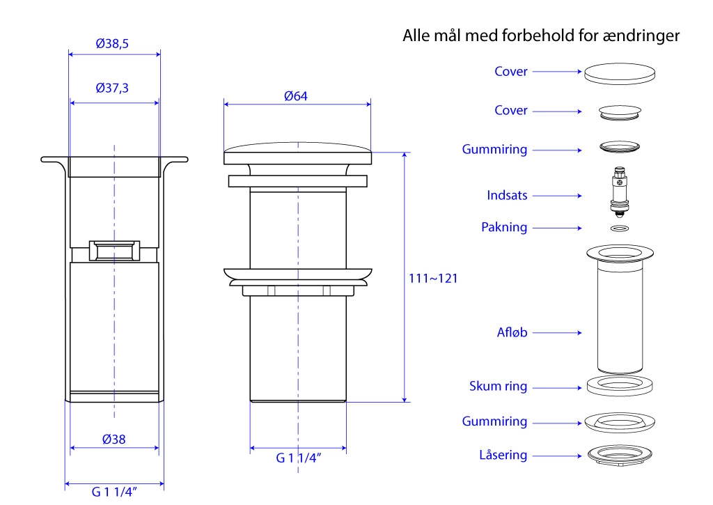 Pop-up waste valve without overflow, 11 cm, 1/1/4'', chrome - Image 2