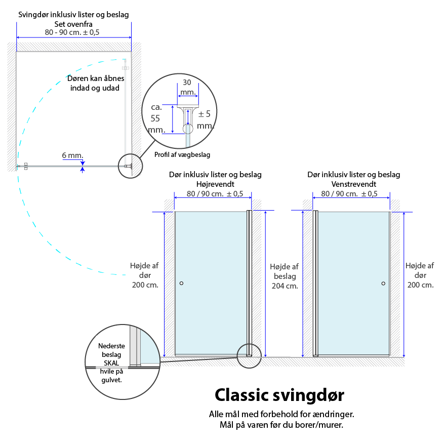 Classic Firkantet Svingdør 80 X 195cm Frostet Venstre - Billede 2