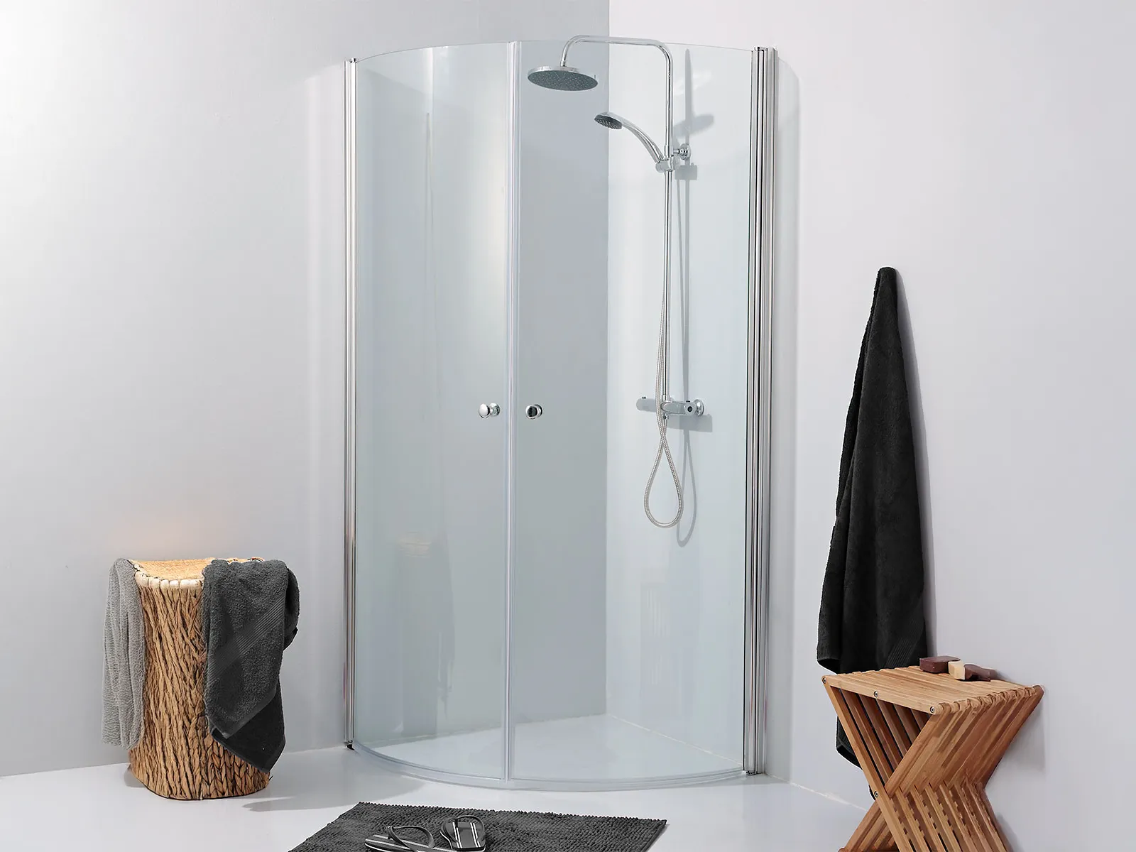 Classic afrundet justerbar brusehjørne, B: 90 × H: 200 cm