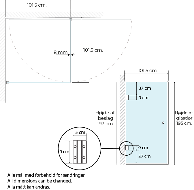 Premium lige brusehjørne W08C, B: 101,5 x H: 195 cm - Billede 3