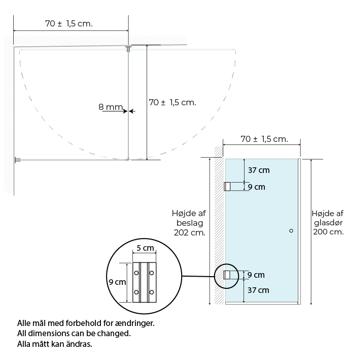 Premium lige brusehjørne, B: 70 x H: 200 cm - Billede 4